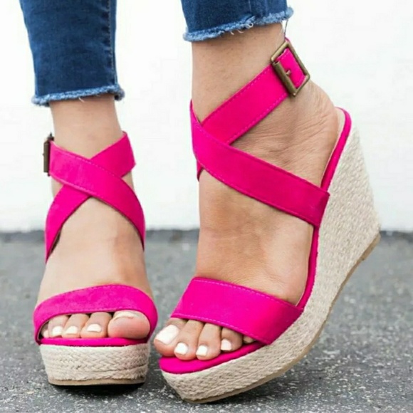 Shoes - Hot Pink Wedge Espadrilles